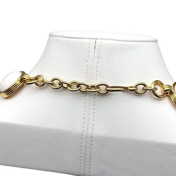 NWT Chunky Monet Statement Necklace, Fluted White Thermoset Lucite on Gold Tone,